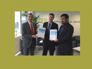 RPS BIM Director being presented with individual and company certification by Guy Hammersley and Paul Oakley of BRE Global